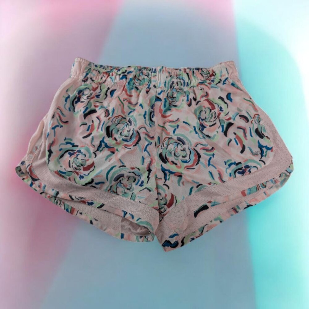 Leg3nd swim shorts women size Medium elastic waist hidden pocket pink floral